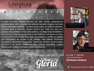 Palestra no Sesc Gloria dia 31 de agosto sobre as Cidades invisíveis de Claudio Zanotelli