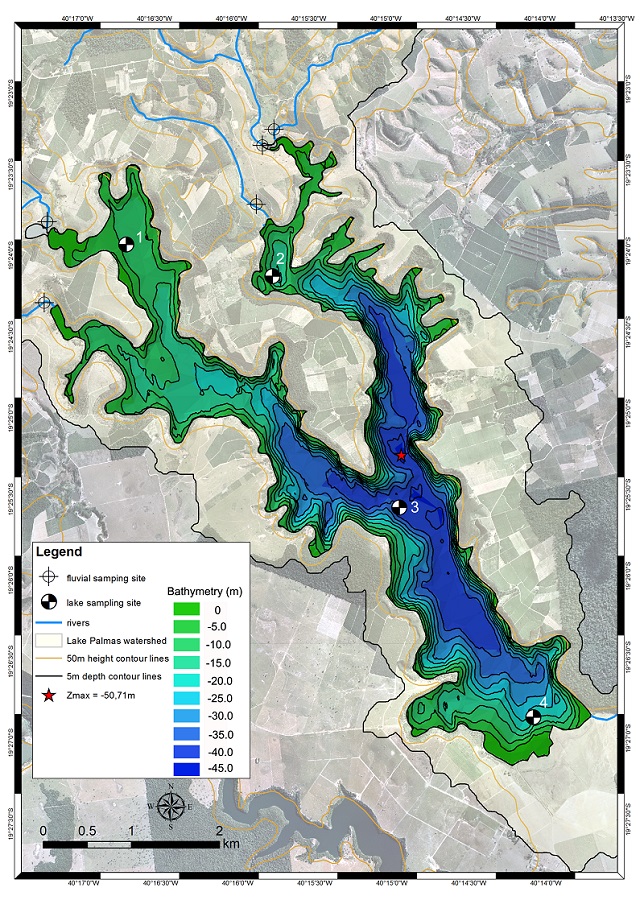 No estudo foram recolhidos dados batimétricos para determinar a profundidade das lagoas.